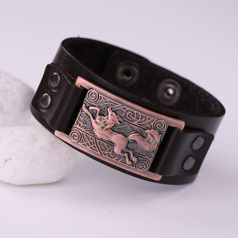 My Shape Totem Fox Ādas Rokassprādzes Vīriešiem Vintage Amulets Dzīvnieks Totem Rokassprādze Viking Aksesuāri Rokas siksnas Rotaslietas Dāvanas Vīriešiem