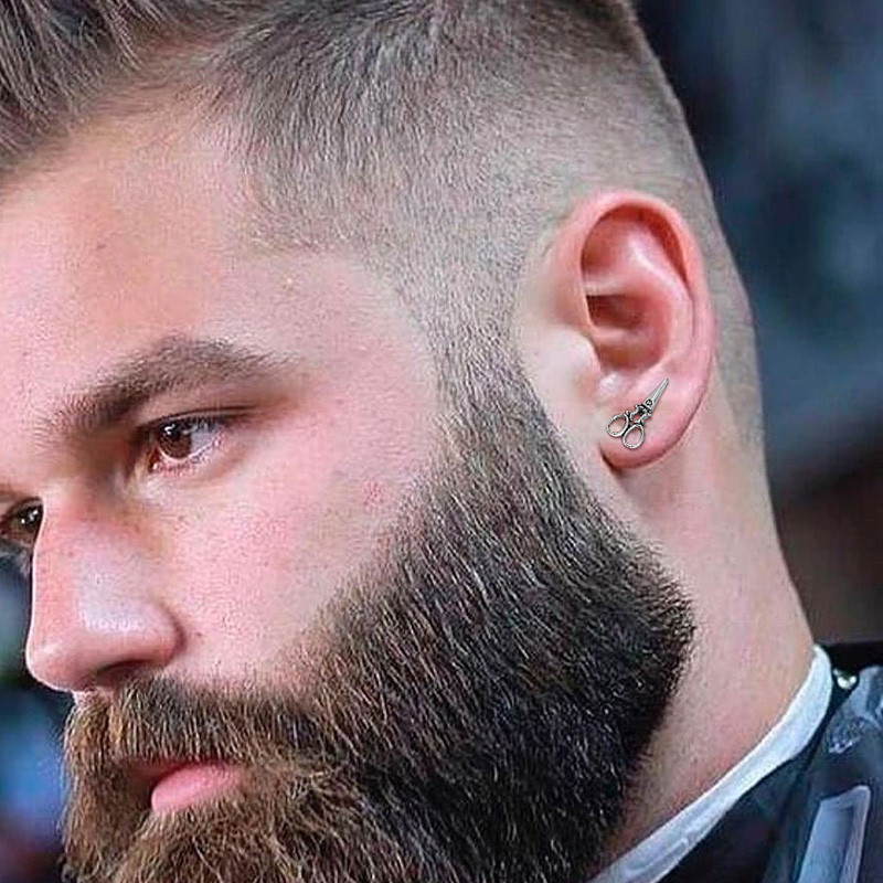 Meeste kääridega kõrvarõngad, juuksuri õmbleja kõrvarõngad, roostevabast terasest õmblev juuksuri kingitus, kinnikeeratavad kõrvatropid