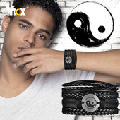 Βραχιόλια Vnox Retro Charm για άνδρες, Δερμάτινο βραχιόλι με στρώσεις, Δερμάτινο βραχιόλι από στοιβαγμένο πλεκτό, Βραχιόλι για αγόρι Punk Rock Casual