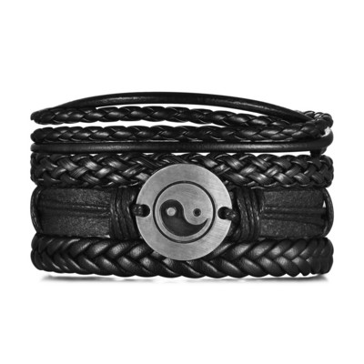 Βραχιόλια Vnox Retro Charm για άνδρες, Δερμάτινο βραχιόλι με στρώσεις, Δερμάτινο βραχιόλι από στοιβαγμένο πλεκτό, Βραχιόλι για αγόρι Punk Rock Casual