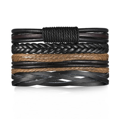 Βραχιόλια Vnox Retro Charm για άνδρες, Δερμάτινο βραχιόλι με στρώσεις, Δερμάτινο βραχιόλι από στοιβαγμένο πλεκτό, Βραχιόλι για αγόρι Punk Rock Casual