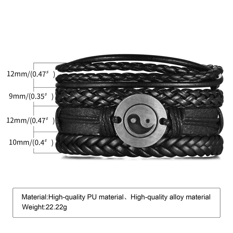 Βραχιόλια Vnox Retro Charm για άνδρες, Δερμάτινο βραχιόλι με στρώσεις, Δερμάτινο βραχιόλι από στοιβαγμένο πλεκτό, Βραχιόλι για αγόρι Punk Rock Casual