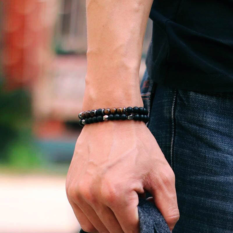 Noter Minimalistlik helmestega käevõru meestele 6 mm hematiit oonüks tiigrisilmad kivist käevõru vaba aja aksessuaarid Pulseras Para Hombre