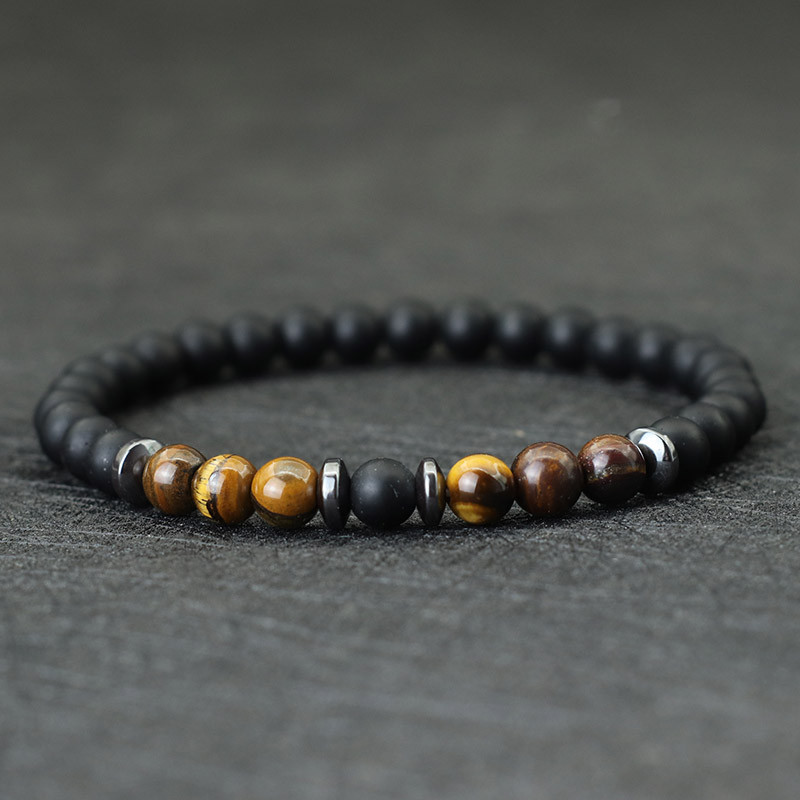 Noter Minimalistlik helmestega käevõru meestele 6 mm hematiit oonüks tiigrisilmad kivist käevõru vaba aja aksessuaarid Pulseras Para Hombre