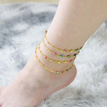 LUXUSTEEL 2022 Boho Anklets Ανοξείδωτο ατσάλι Χρυσό Χρώμα Σμάλτο Στρογγυλό Evil Eye Leg Chain Καλοκαιρινό Δώρο για Γυναίκες Φίλη