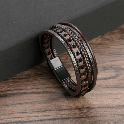 Klassikaline mitmekihiline meeste nahast käevõru roostevabast terasest lõpmatuse sümboliga võlu käevõrud meestele moeehted kingituste hulgimüük