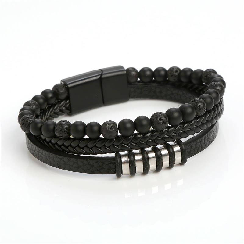 Punk meeste käevõru Mitmekihiline nahast käevõru roostevabast terasest klambriga magnet Trendikas käevõru Brangle ehted meestele kingitus