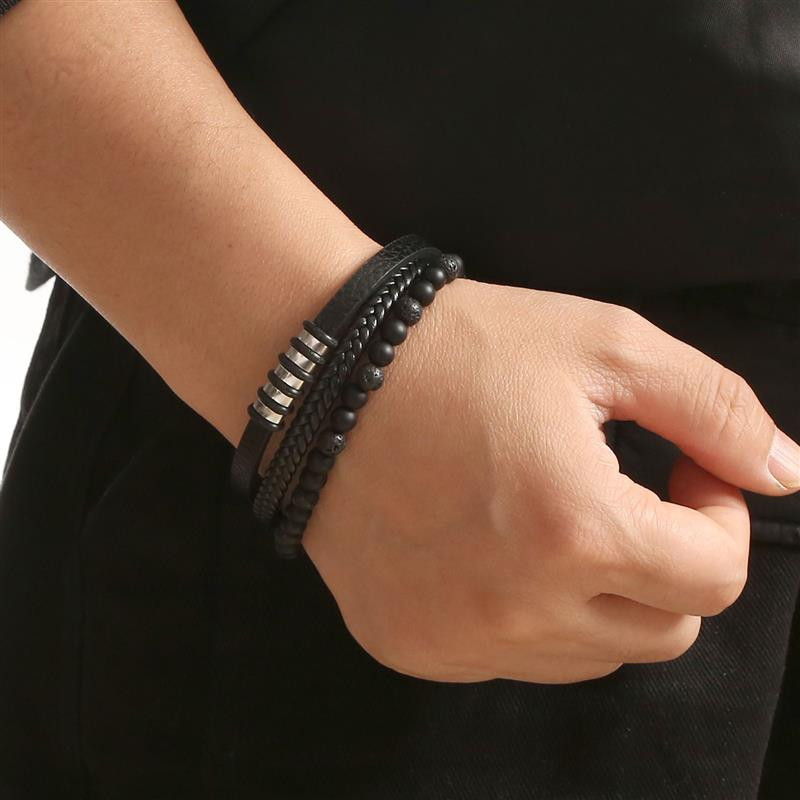 Punk meeste käevõru Mitmekihiline nahast käevõru roostevabast terasest klambriga magnet Trendikas käevõru Brangle ehted meestele kingitus