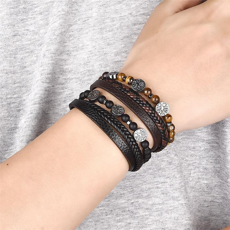 Kuum müügipuu nahast käevõru Meeste klassikaline mood roostevabast terasest mitmekihiline nahast käevõru meestele ehe kingitus