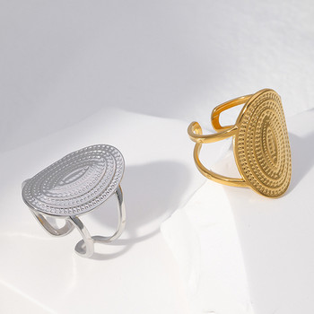 Преувеличени пънк елиптични пръстени с широка повърхност, регулируем отварящ се пръстен от неръждаема стомана за жени Личност Модни бижута