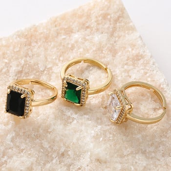 Нови постъпления Дамски пръстени Циркон Квадратни зелени черни отворени пръстени Момиче парти Пръстен за пръсти Модни медни бижута Подаръци на едро