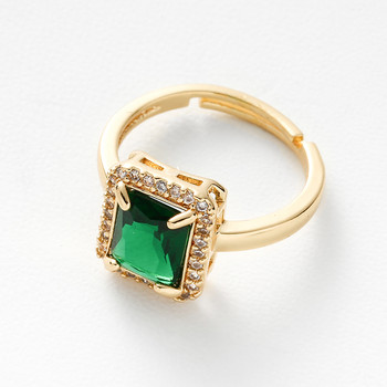 Нови постъпления Дамски пръстени Циркон Квадратни зелени черни отворени пръстени Момиче парти Пръстен за пръсти Модни медни бижута Подаръци на едро