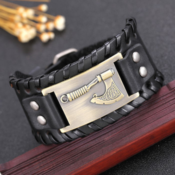 Skyrim Slavic Perun Axe Metal Crafts Connector Charms Кожена гривна за мъже Opal Jewelry Wrap Wristband Bangle Jewelry