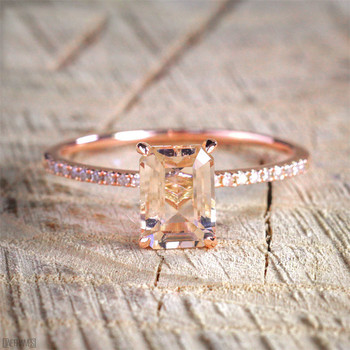 Елегантни луксозни дамски пръстени в цветове от розово злато Модни метални инкрустирани камък шампанско Комплект сватбени пръстени Годежни бижута