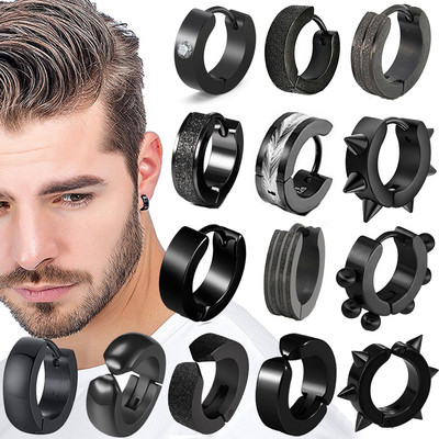 1 ζευγάρι Punk Steel Ear Clip/Ear Stud σκουλαρίκια για άντρες Γυναικεία Μαύρα τρυπημένα/No Pierced Fake Ear Circle Νέα ποπ κοσμήματα