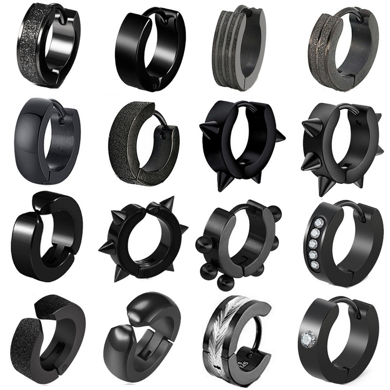 1 ζευγάρι Punk Steel Ear Clip/Ear Stud σκουλαρίκια για άντρες Γυναικεία Μαύρα τρυπημένα/No Pierced Fake Ear Circle Νέα ποπ κοσμήματα