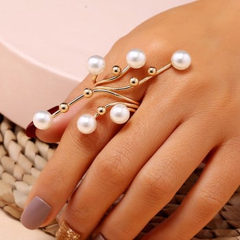 1 ΤΕΜ Νέο Κομψό Υπερβολή Διπλό Δαχτυλίδι Μεγάλα Πέρλες για Γυναικεία Αξεσουάρ Μόδας Ζεστά κοσμήματα για πάρτι