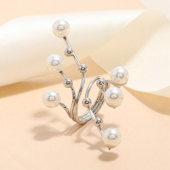 1PC Нови елегантни преувеличени двуслойни големи перлени пръстени за жени Модни аксесоари Парти Горещи бижута