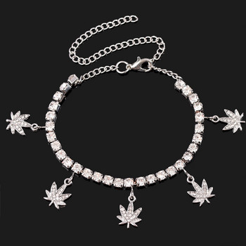 Caraquet Shining Crystal Maple Leaf Glezens за жени злато сребърен цвят пълен планински кристал тенис верига гривна за глезена бижута подарък