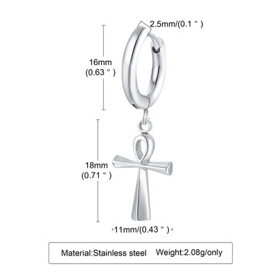 Egiptuse Ankh Cross kõrvarõngad meestele, roostevabast terasest rõngas Huggie kingitused ehted