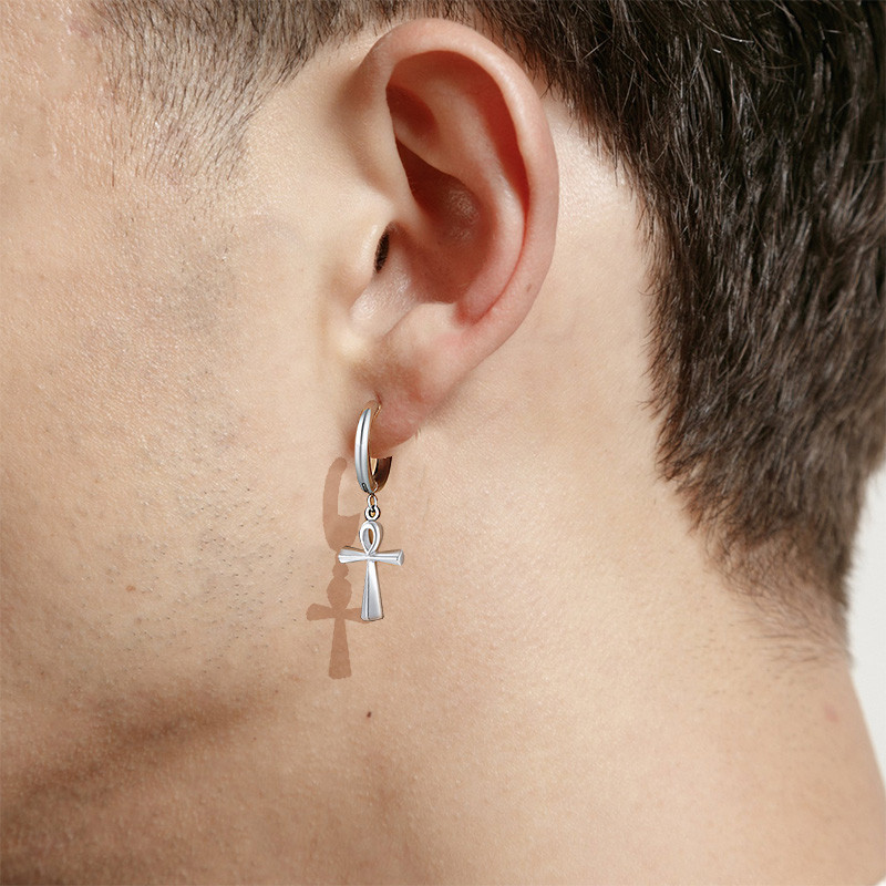 Egiptuse Ankh Cross kõrvarõngad meestele, roostevabast terasest rõngas Huggie kingitused ehted