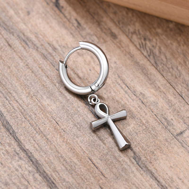 Egiptuse Ankh Cross kõrvarõngad meestele, roostevabast terasest rõngas Huggie kingitused ehted