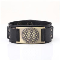 Teamer Retro Flower of Life Mandala Egiptuse laiad nahast käevõrud Wicca Nordic Viking Sacred Amulet Meeste käevõrude hulgimüük