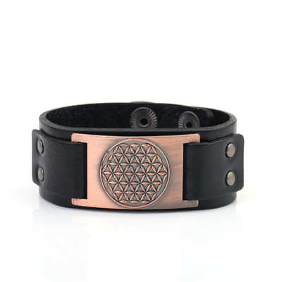 Teamer Retro Flower of Life Mandala Egiptuse laiad nahast käevõrud Wicca Nordic Viking Sacred Amulet Meeste käevõrude hulgimüük