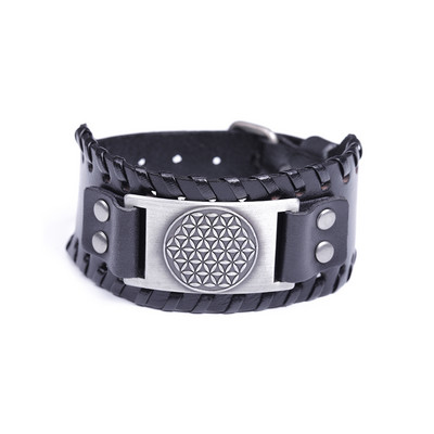 Teamer Retro Flower of Life Mandala Egiptuse laiad nahast käevõrud Wicca Nordic Viking Sacred Amulet Meeste käevõrude hulgimüük