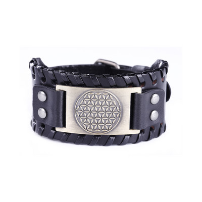 Teamer Retro Flower of Life Mandala Egiptuse laiad nahast käevõrud Wicca Nordic Viking Sacred Amulet Meeste käevõrude hulgimüük