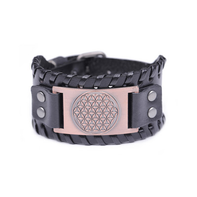 Teamer Retro Flower of Life Mandala Egiptuse laiad nahast käevõrud Wicca Nordic Viking Sacred Amulet Meeste käevõrude hulgimüük