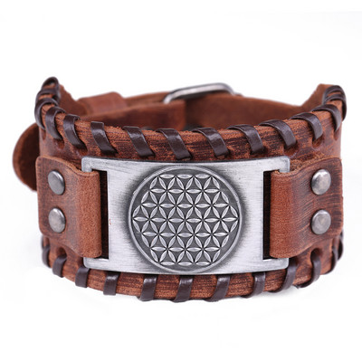 Teamer Retro Flower of Life Mandala Egiptuse laiad nahast käevõrud Wicca Nordic Viking Sacred Amulet Meeste käevõrude hulgimüük