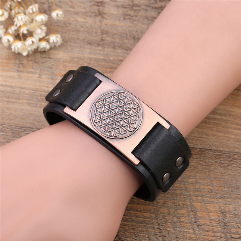 Teamer Retro Flower of Life Mandala Egiptuse laiad nahast käevõrud Wicca Nordic Viking Sacred Amulet Meeste käevõrude hulgimüük