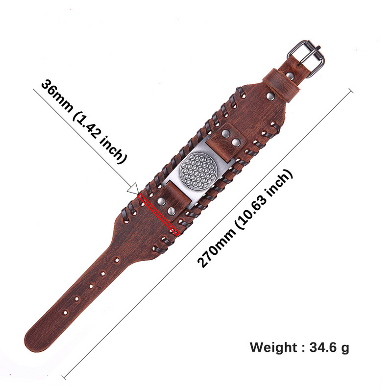 Teamer Retro Flower of Life Mandala Egiptuse laiad nahast käevõrud Wicca Nordic Viking Sacred Amulet Meeste käevõrude hulgimüük