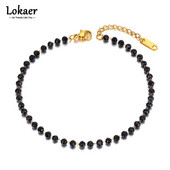 Lokaer Fashion Black CZ Crystal Charm potītes Sievietēm Meiteņu Nerūsējošā tērauda ķēde Bohemia Pludmales Kāju Potīšu Rotaslietas A21029