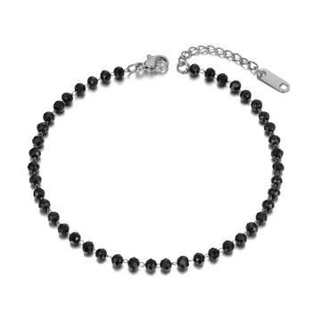 Lokaer Fashion Black CZ Crystal Charm Анкети за жени Момиче Неръждаема стомана Link Chain Bohemia Beach Foot Anklet Jewelry A21029