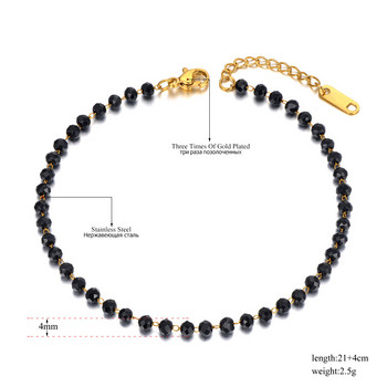 Lokaer Fashion Black CZ Crystal Charm Анкети за жени Момиче Неръждаема стомана Link Chain Bohemia Beach Foot Anklet Jewelry A21029