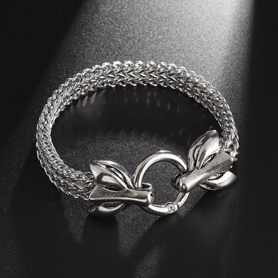 Roostevabast terasest topelt rebasepeaga käevõru meestele Raskemetallist sõrmus loomade käevõru Punk Biker Rock Ehted Aksessuaarid