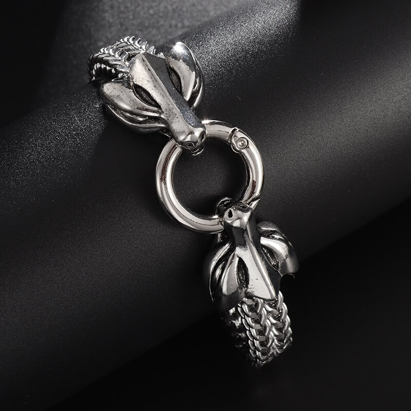 Roostevabast terasest topelt rebasepeaga käevõru meestele Raskemetallist sõrmus loomade käevõru Punk Biker Rock Ehted Aksessuaarid