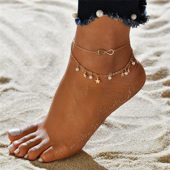Modyle златисто сребърен цвят верига Многослойни глезени Дамски мъниста Анкета за крака Верига за глезени Гривни Плажни крака Бижута Аксесоари