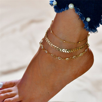 Modyle Χρυσή Ασημί Χρώμα Αλυσίδα Πολυστρωματικά Γυναικείες Χάντρες Αλυσίδα ποδιών Αστραγάλου Βραχιόλια Αστραγάλου Αξεσουάρ κοσμήματα ποδιών παραλίας