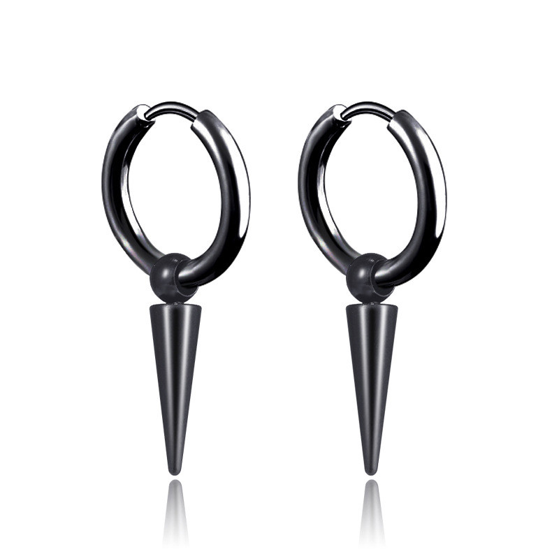 1 gab. Ģeometrija unisex titāna nerūsējošā tērauda stīpas auskari auksti melni eleganti pušķu ķēde vīrietis vairumtirdzniecība trīsstūrveida piramīdas vīrietis