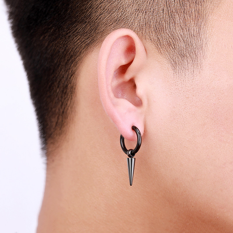 1 gab. Ģeometrija unisex titāna nerūsējošā tērauda stīpas auskari auksti melni eleganti pušķu ķēde vīrietis vairumtirdzniecība trīsstūrveida piramīdas vīrietis