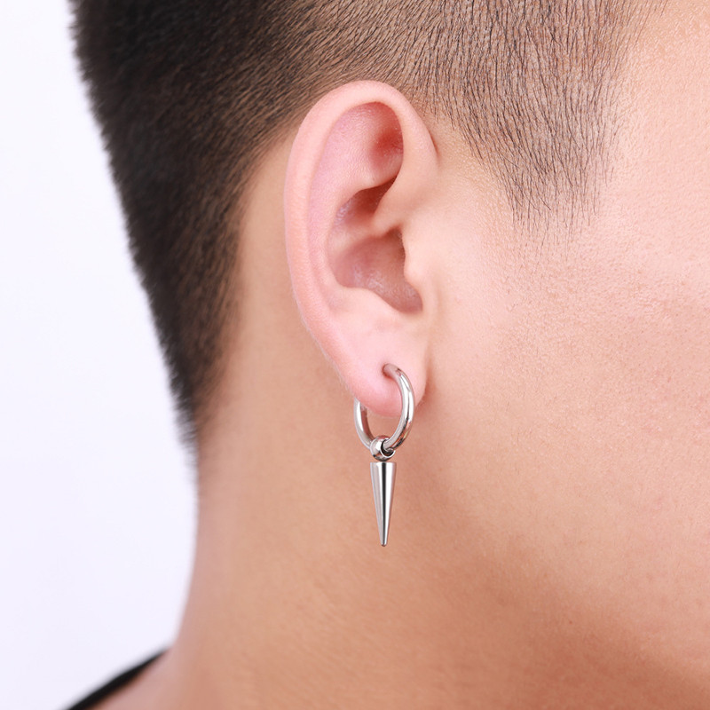 1 gab. Ģeometrija unisex titāna nerūsējošā tērauda stīpas auskari auksti melni eleganti pušķu ķēde vīrietis vairumtirdzniecība trīsstūrveida piramīdas vīrietis