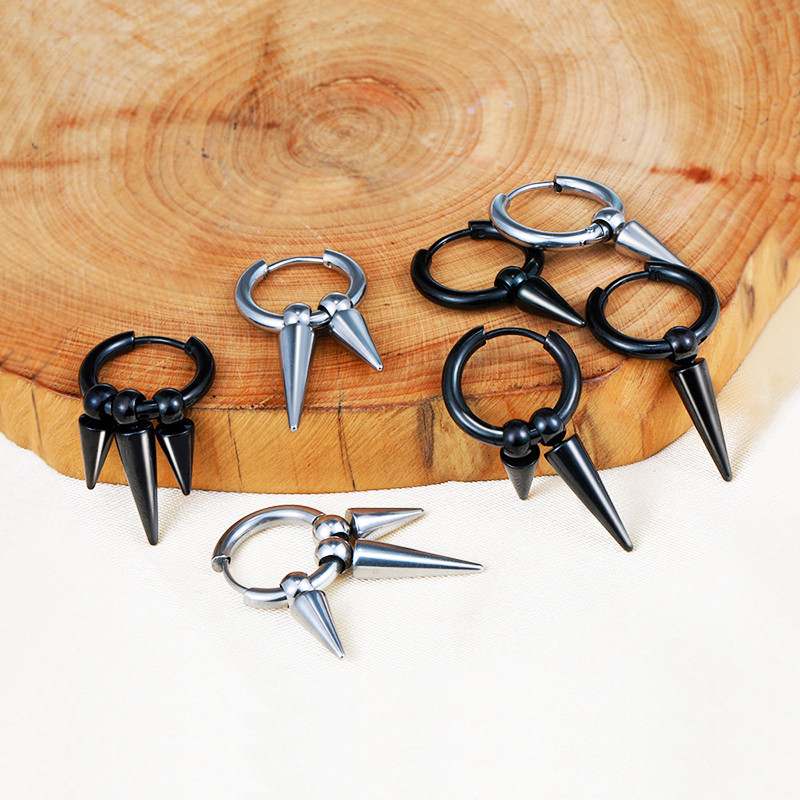 1 gab. Ģeometrija unisex titāna nerūsējošā tērauda stīpas auskari auksti melni eleganti pušķu ķēde vīrietis vairumtirdzniecība trīsstūrveida piramīdas vīrietis