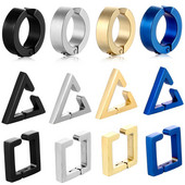 2tk/3tk roostevabast terasest mitteläbiv kolmnurk/ruut/ümmargune kõrvaklambriga manseti kõrvarõngaste komplekt meestele, naistele, Unisex