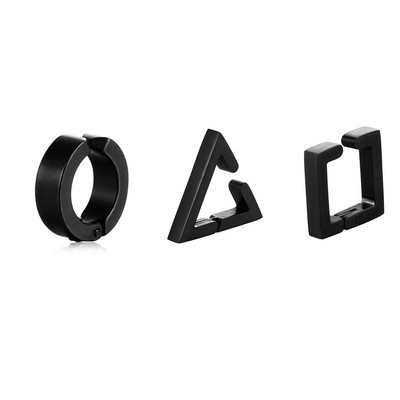 2tk/3tk roostevabast terasest mitteläbiv kolmnurk/ruut/ümmargune kõrvaklambriga manseti kõrvarõngaste komplekt meestele, naistele, Unisex