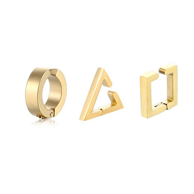 2tk/3tk roostevabast terasest mitteläbiv kolmnurk/ruut/ümmargune kõrvaklambriga manseti kõrvarõngaste komplekt meestele, naistele, Unisex