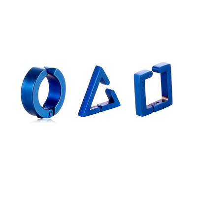 2tk/3tk roostevabast terasest mitteläbiv kolmnurk/ruut/ümmargune kõrvaklambriga manseti kõrvarõngaste komplekt meestele, naistele, Unisex