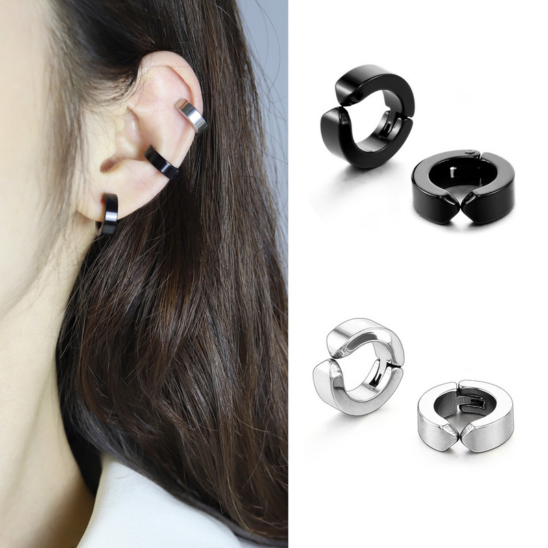 2tk/3tk roostevabast terasest mitteläbiv kolmnurk/ruut/ümmargune kõrvaklambriga manseti kõrvarõngaste komplekt meestele, naistele, Unisex